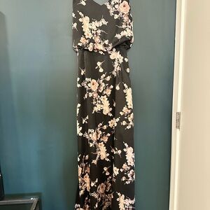 Sugarlips Black Floral Women's Satin Maxi Dress Medium